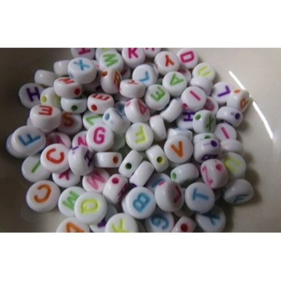 Mixed Color Random Letter Flat Round Acrylic Beads - Picture 1 of 2